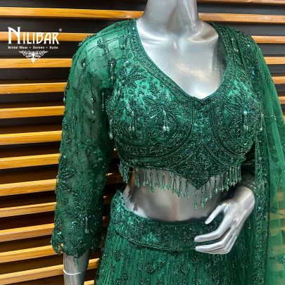 Bottle Green Net Lehenga