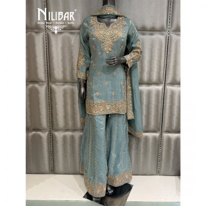 Ice Blue Silk Shirt Paired With Jaffa Pants