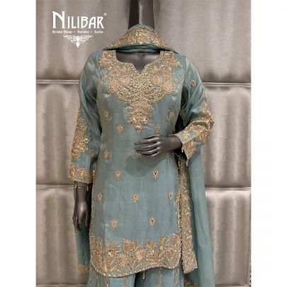Ice Blue Silk Shirt Paired With Jaffa Pants