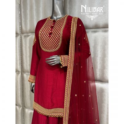 Maroon Silk Shirt & Bottom Paired