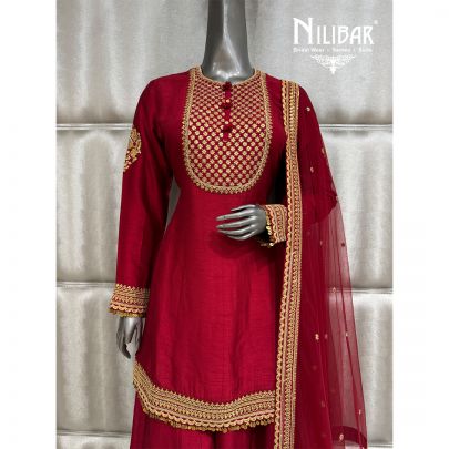 Maroon Silk Shirt & Bottom Paired