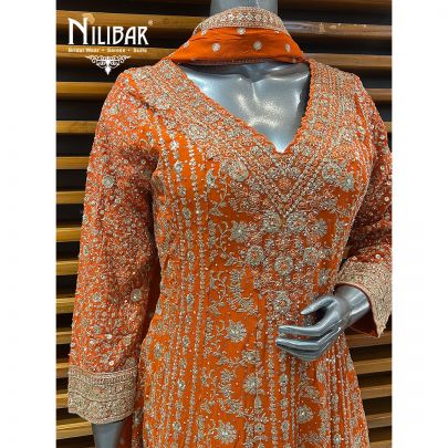 Orange Georgette Short Anarkali With Flared Palazzo Suit