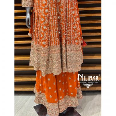 Orange Georgette Short Anarkali With Flared Palazzo Suit