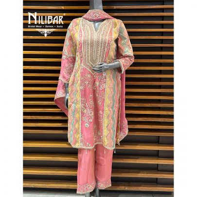 Multi Pastel Lamé Silk Pant Suit