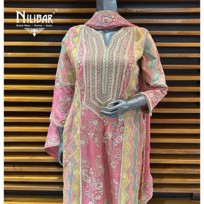 Multi Pastel Lamé Silk Pant Suit