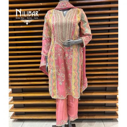 Multi Pastel Lamé Silk Pant Suit