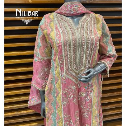 Multi Pastel Lamé Silk Pant Suit