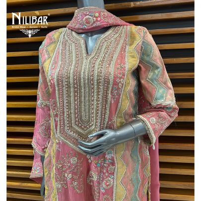 Multi Pastel Lamé Silk Pant Suit