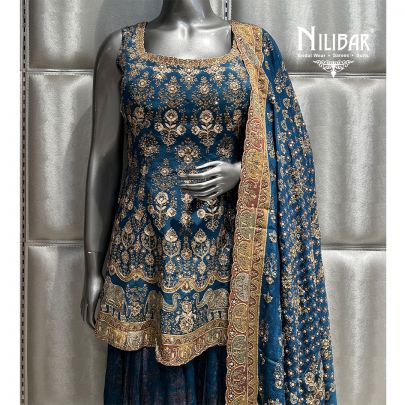 Sapphire Blue Crepe Palazzo Suit