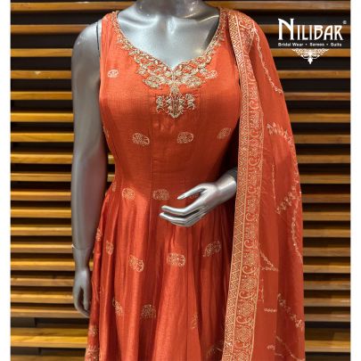 Orange Silk Anarkali Suit Paired With Palazzo & Dupatta