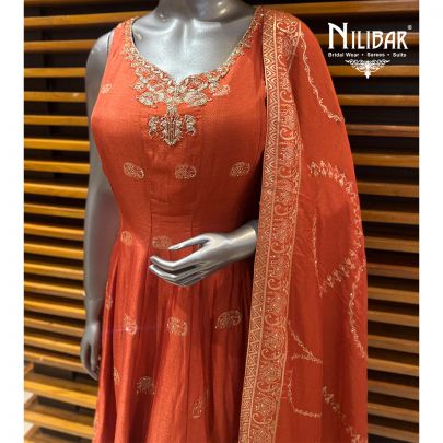 Orange Silk Anarkali Suit Paired With Palazzo & Dupatta