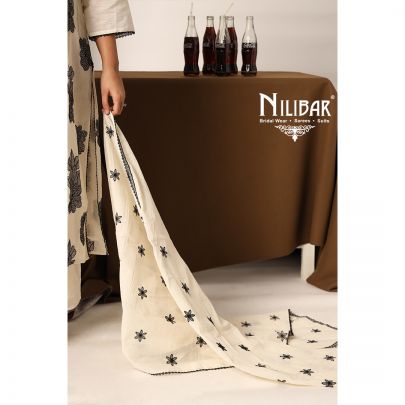 Cream and Black Cotton Kurti Set