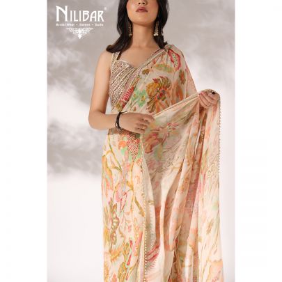 Cream Georgette Saree