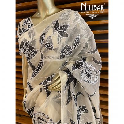 Black and White Organza Saree