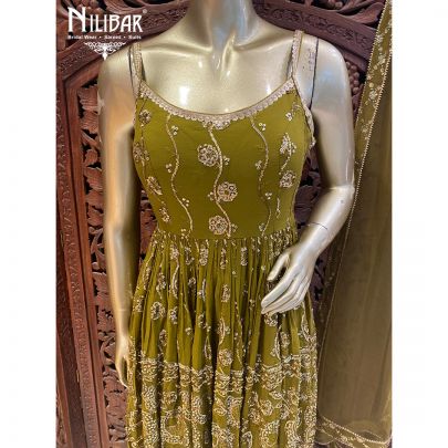 Mehandi Green Georgette and Net Dhoti suit
