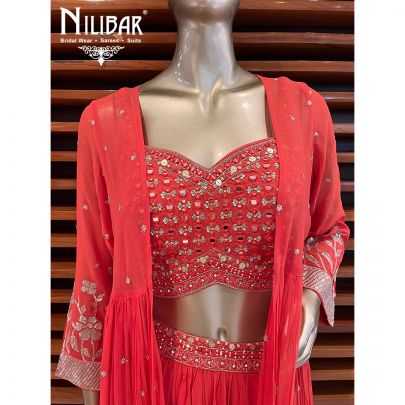 Orange Georgette Jacket Style Indo Western Suit
