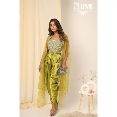 Mehandi Green Silk Dhoti Suit