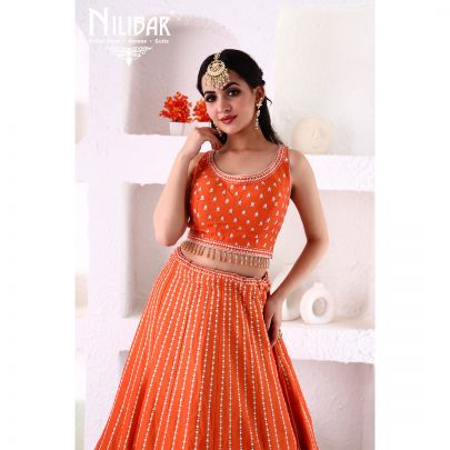 Tiger Orange Silk Lehenga
