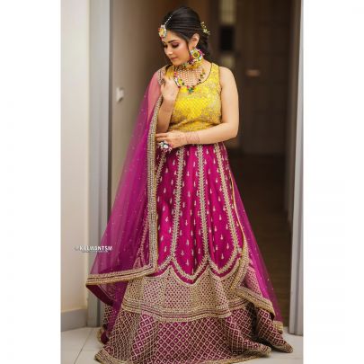 Yellow and Purple Silk Lehenga