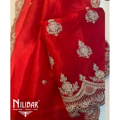 Rose Red Organza Unstitched Suit's