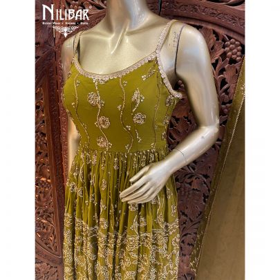 Mehandi Green Georgette and Net Dhoti suit