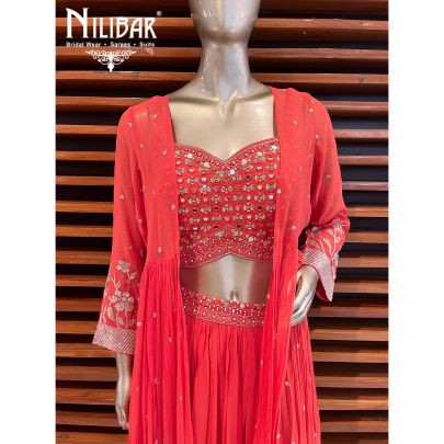 Orange Georgette Jacket Style Indo Western Suit