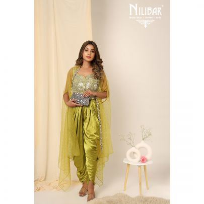 Mehandi Green Silk Dhoti Suit