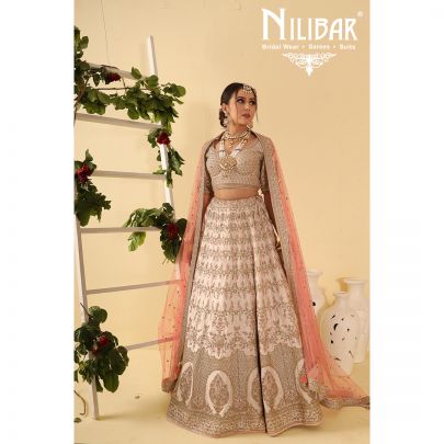 salmon pink Georgette Lehenga