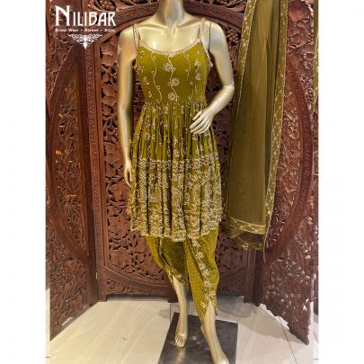Mehandi Green Georgette and Net Dhoti suit
