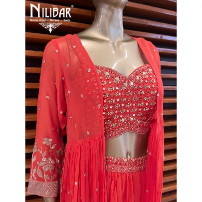 Orange Georgette Jacket Style Indo Western Suit