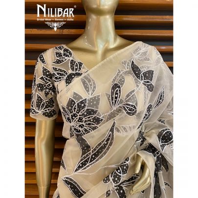 Black and White Organza Saree
