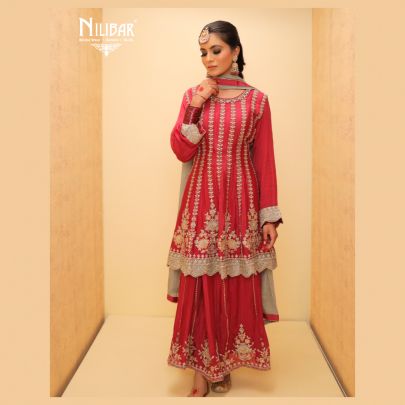 Crimson Pink Chinon Peplum Suit