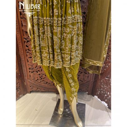 Mehandi Green Georgette and Net Dhoti suit