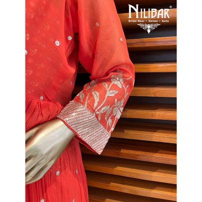 Orange Georgette Jacket Style Indo Western Suit