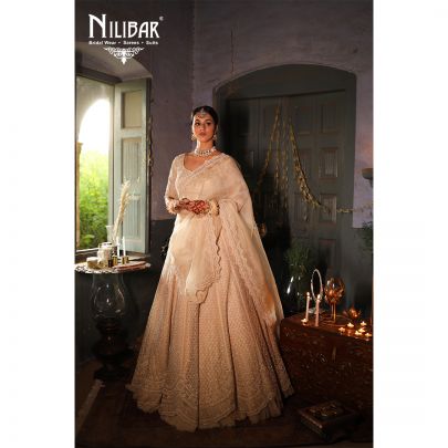 Cream Net Heavy Lehenga