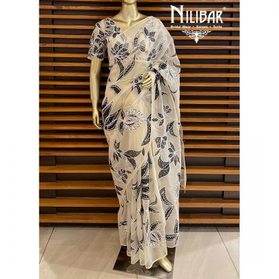 Black and White Organza Saree