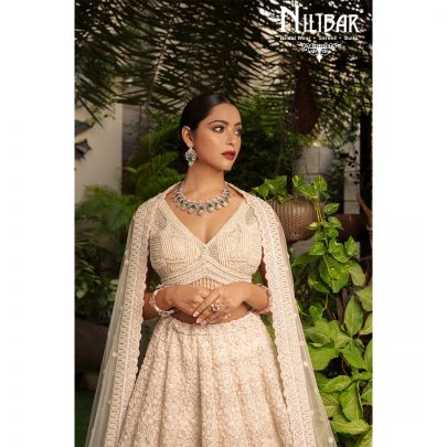 Ivory Net Embroidered Lehenga