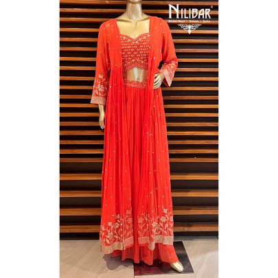 Orange Georgette Jacket Style Indo Western Suit