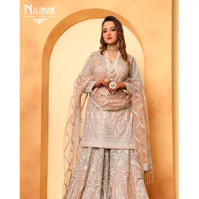 Salmon Pink Net Pallazo Suit