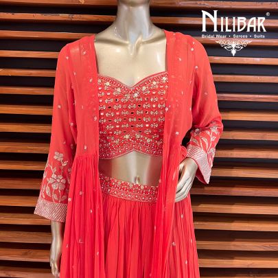 Orange Georgette Jacket Style Indo Western Suit