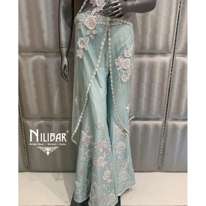 Blue Silk Embroidered Draped Saree
