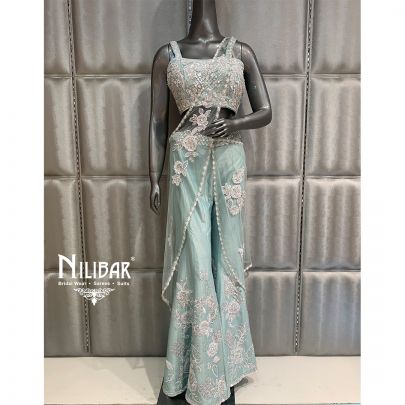 Blue Silk Embroidered Draped Saree