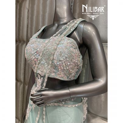 Blue Silk Embroidered Draped Saree