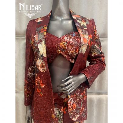 Red Silk Floral Printed Co-ord Set