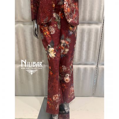Red Silk Floral Printed Co-ord Set
