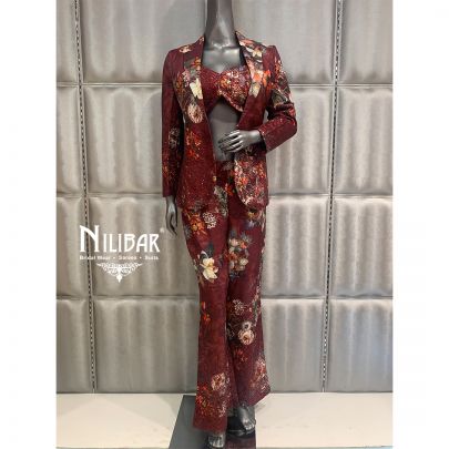 Red Silk Floral Printed Co-ord Set