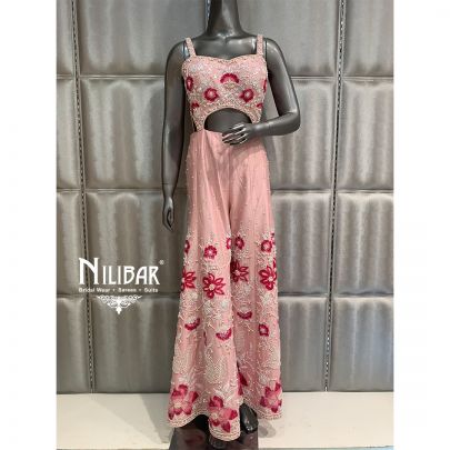 Pink Silk Embroidered Jumpsuit