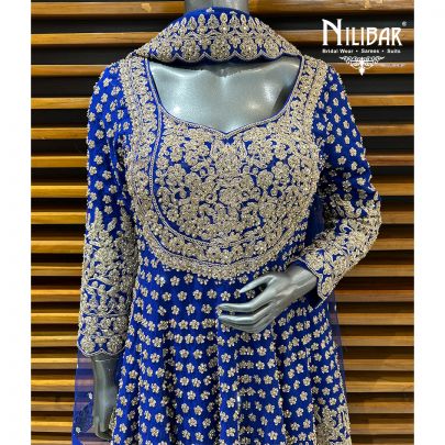 Royal Blue Georgette Short Anarkali With Flared Palazzo Suit