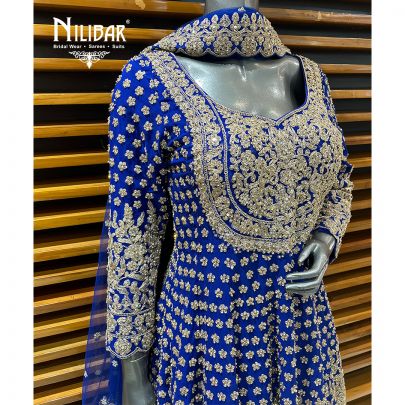 Royal Blue Georgette Short Anarkali With Flared Palazzo Suit