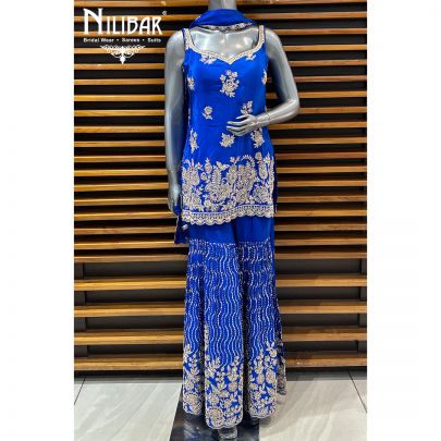 Ink Blue Crepe Garara Suit Paired With Chinon Dupatta